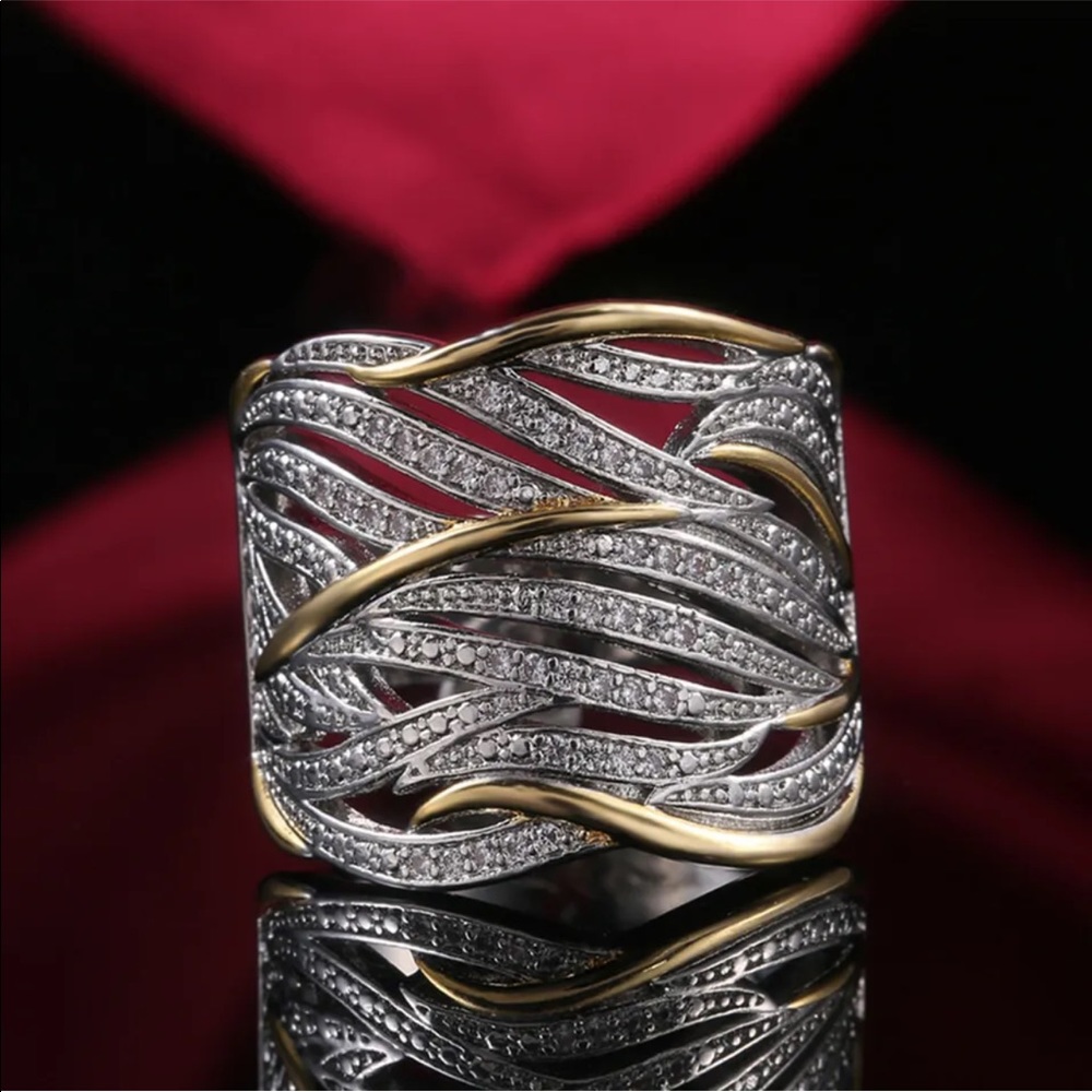 New Two Tone 925 Silver Women Sapphire Ring Sz 6-10